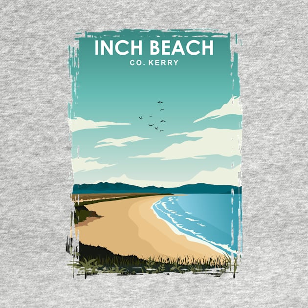 Inch Beach Kerry Ireland Vintage Minimal Retro Travel Poster by jornvanhezik